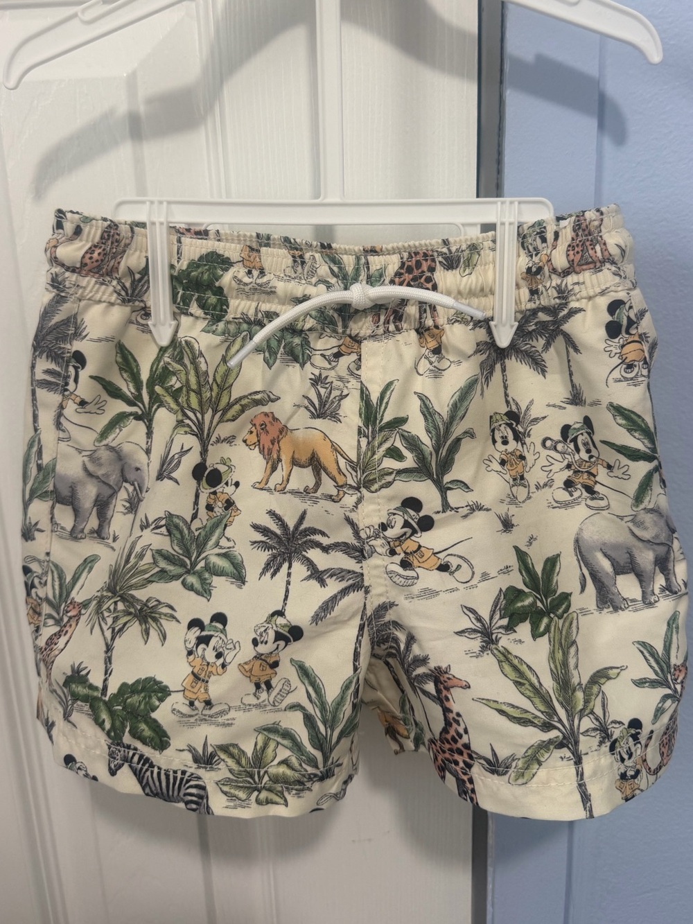 Janie and Jack Cream Safari Mickey Mouse Swim Trunks